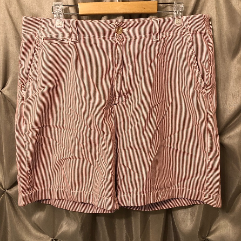 LL Bean Mens Chino Shorts White Red Striped Size 36 No Size Tag